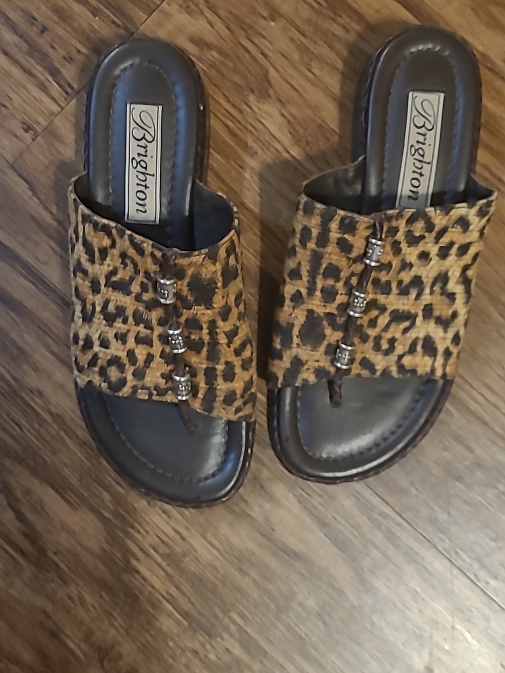 Brighton Women's Black Sandals with Animal Print